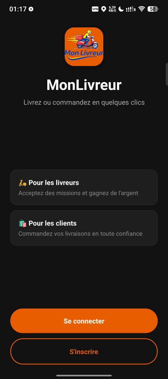 Interface de l'application MonLivreur